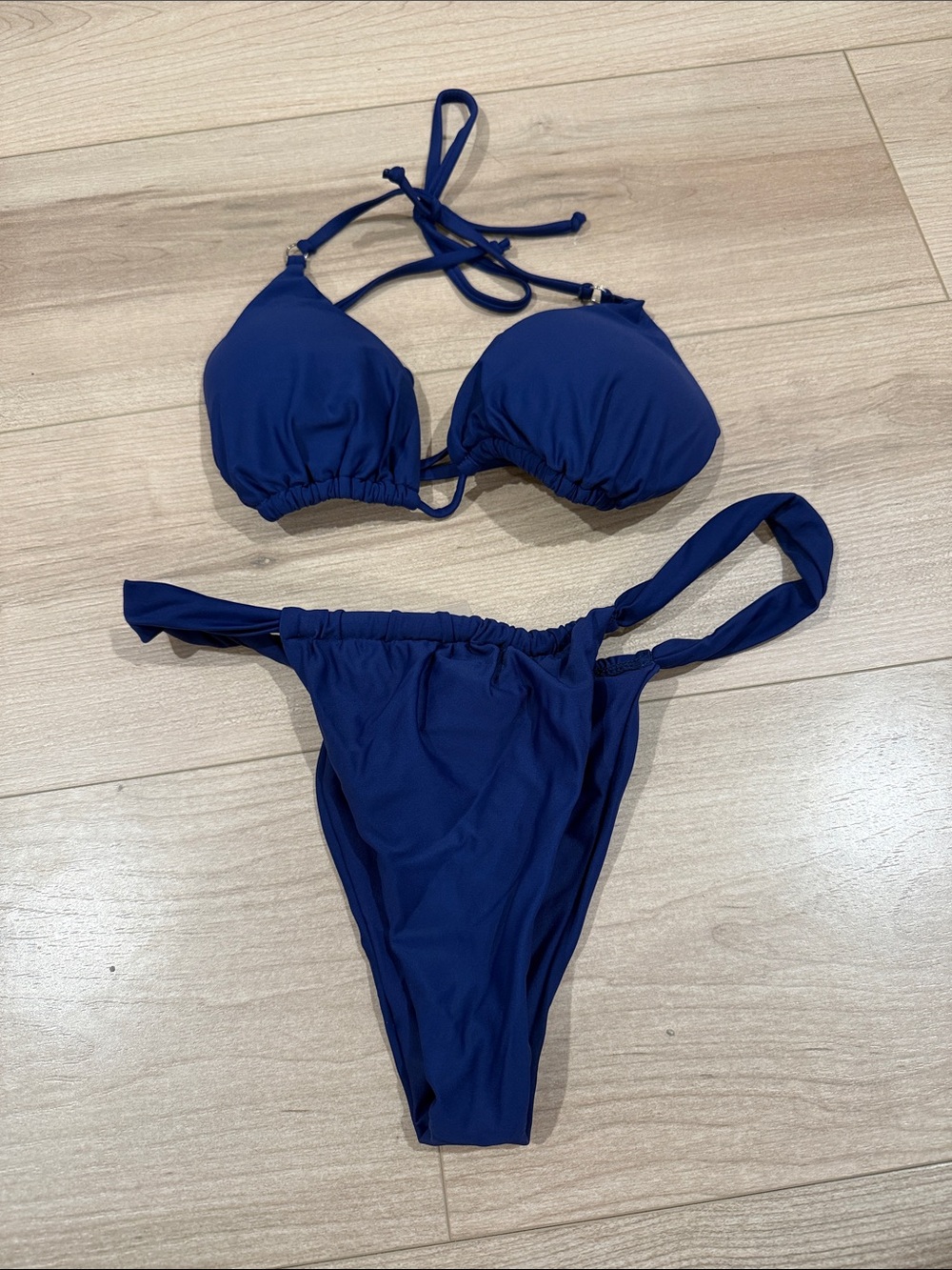 SHEIN Navy Blue Ruched Triangle Bikini Set